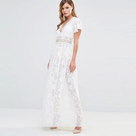 2017 Latest fashion white maxi dress deep v neck promm dress