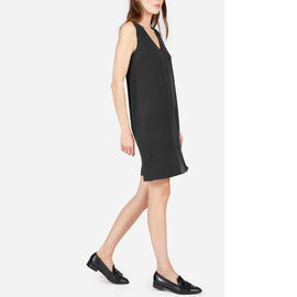 V neck black sleeveless mini women dress