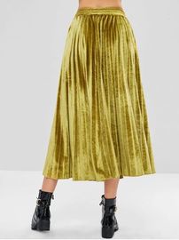 Fall Clothing Women Ladies Harvest Yellow Velvet Maxi Skirt Pleated