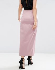 100% Polyester Women Satin Maxi Skirt with Zip-side Fastening